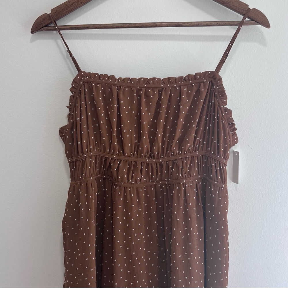 Madewell NWT Sophia Cami Tiered Midi Dress in Dot Brown Tie Back #NK473, Size 6 - Picture 5 of 16